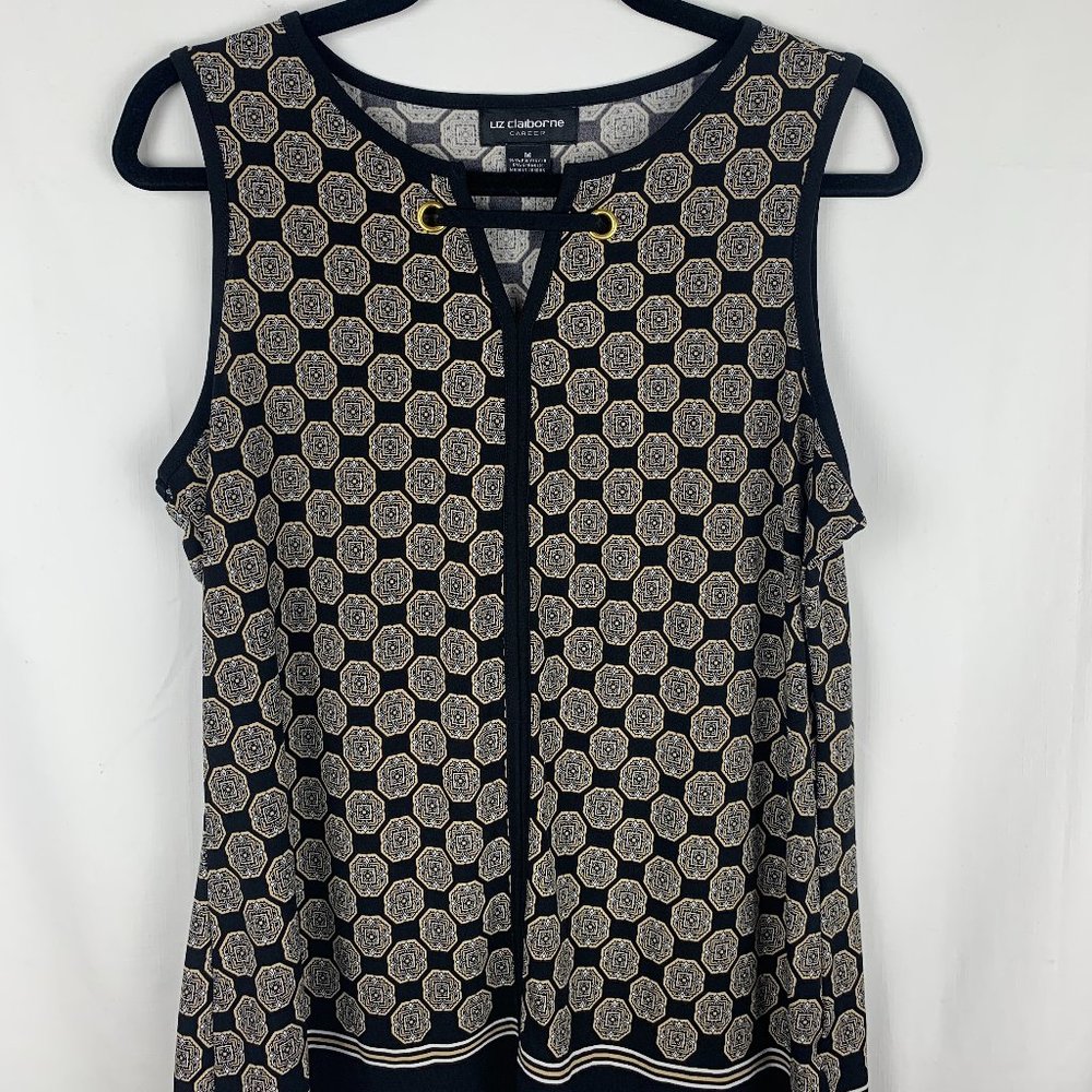 Liz Claiborne Career Geometric Black&Gold Tank SzM